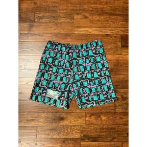 Vintage Clothing Drawstring Waist Shorts Abstract 90s Print RBR Beach Wear 2XL